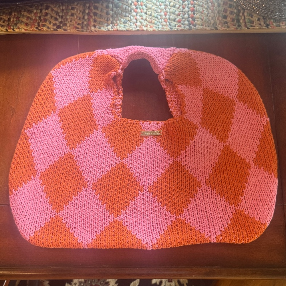 Pink and Orange Knit Argyle Bag